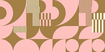 Art géométrique abstrait rétro en or, rose et blanc cassé n° 15 sur Dina Dankers