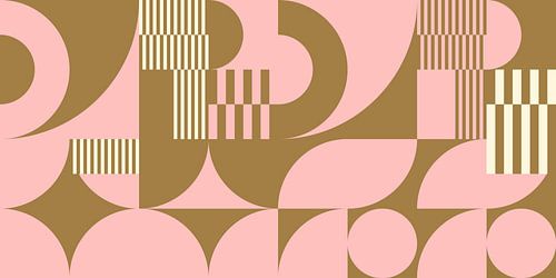 Abstracte retro geometrische kunst in goud, roze en gebroken wit nr. 15