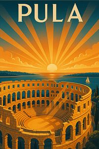 Pula Adriatic Sunset Vintage Druck