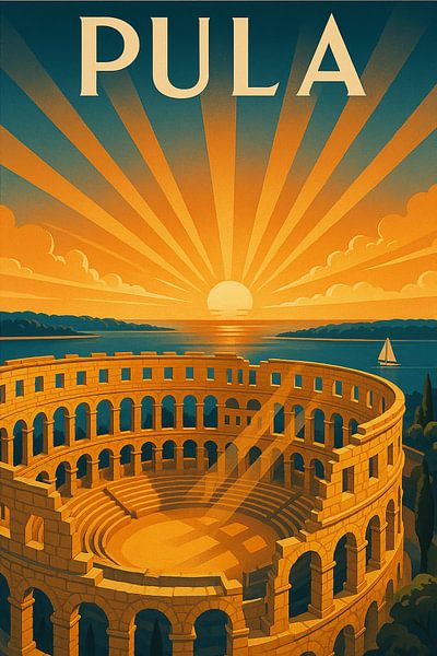 Pula Adriatic Sunset Vintage Print par Travel Shop