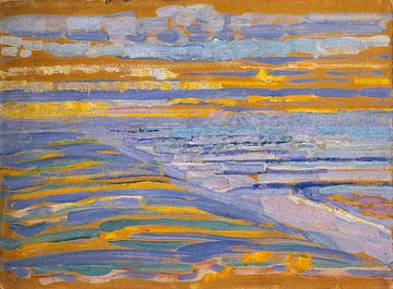 Gezicht op strand en pier vanaf de duinen, Domburg, Piet Mondriaan - 1909