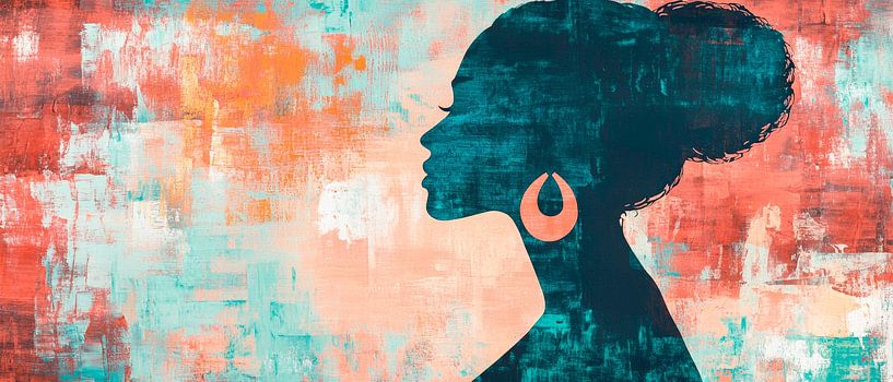 Silhouet van een vrouw in zachte kleuren van Poster Art Shop