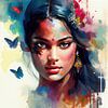 Azurblaue Schmetterlinge Hindu Portrait von Chromatic Fusion Studio