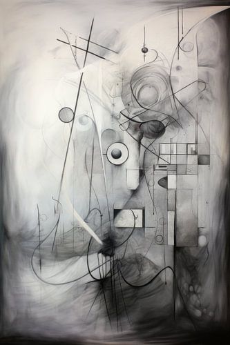 Geometrische vormen in grijstinten - Mysterieus abstract schilderij