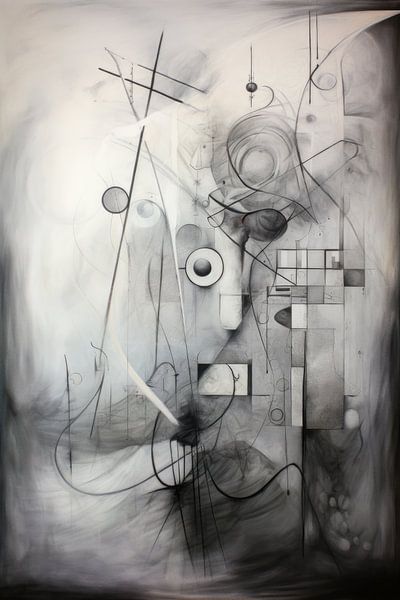 Geometric shapes in shades of gray - Mysterious abstract painting by Joriali Abstract