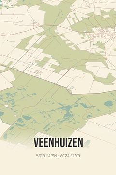 Vintage landkaart van Veenhuizen (Drenthe) van Rezona