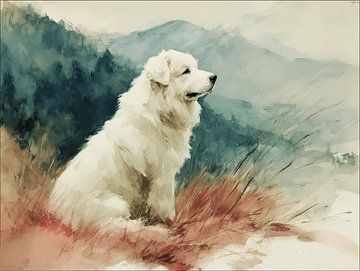 Guardian of the Peaks | Pyrenean Mountain Dog in the Mountains by Karina Brouwer