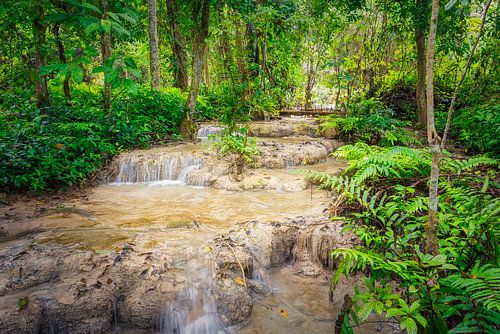 Stroomversnelling door het bos bij de Kuang Si waterval, Laos