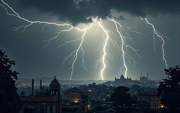 Lightning Strikes over Cityscape at Night by Markus Gann