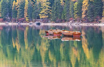 Old wooden rowing boats, Lago Di Braies