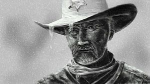 Cowboy Sheriff in regen