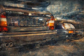 Oldtimer-motief omgeven door een dichte abstracte structuurstorm van Johnny Flash