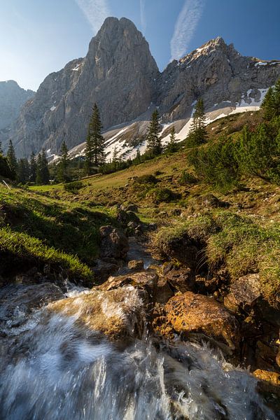 Wild river in the Reintal with view of the köllenspitze / Kellenspitze by Daniel Pahmeier