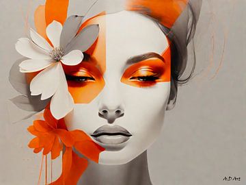 Schoonheid als grijs en oranje/wit gekleurde digitale kunst van A.D. Digital ART