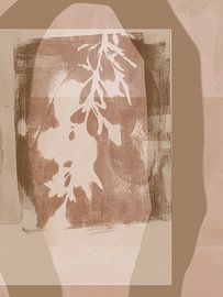 Japandi abstract botanical in warm brown, beige terra wall art by Dina Dankers