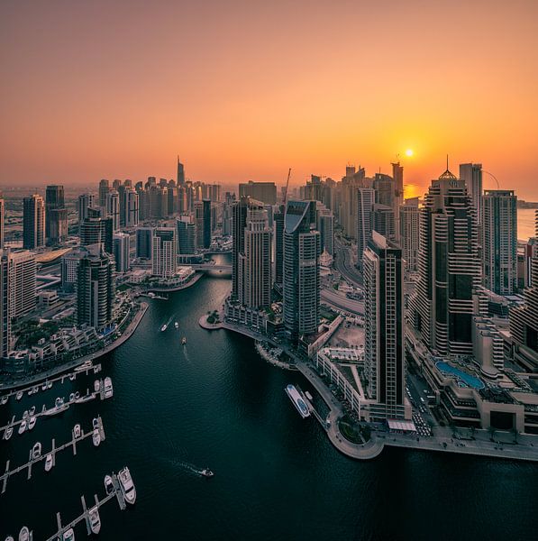 Zonsondergang Dubai Marina van Achim Thomae Photography