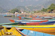 Kleurrijke boten bij het Phewa meer te Pokhara (rechthoek) van Wiljo van Essen thumbnail