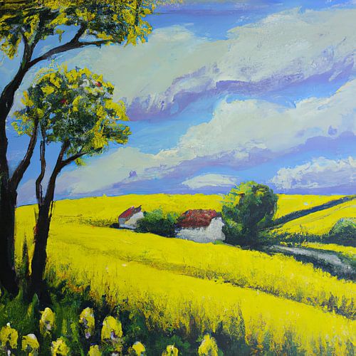 Rape fields painting style, digital illustration