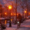 Cycliste sous une averse de neige dans la nuit de Leiden (0220) sur Reezyard