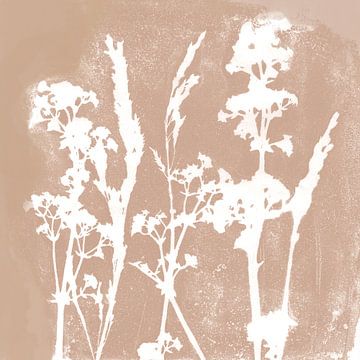 Bloemen. Natuur dromen. Botanische illustratie in retro stijl in zacht terra bruin van Dina Dankers
