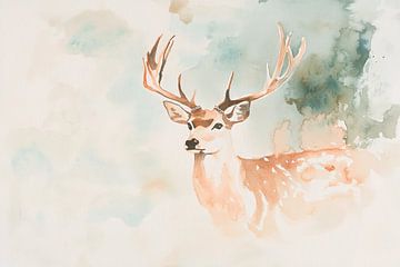 Aquarel schilderij van een hert van Imperial Art House
