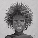 Afro Girl, peinture en noir et blanc d'une fille africaine avec une belle coiffure afro par Bianca ter Riet Aperçu