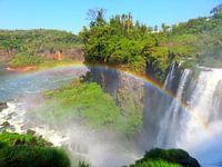 Natural wonder Iguazu waterfalls with rainbow