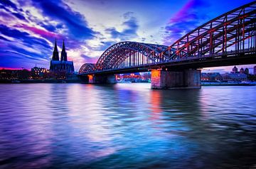 Cologne Cathedral and Hohenzollern Bridge in the evening by marlika art