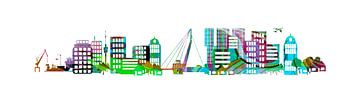 Skyline Rotterdam stylisée en couleur