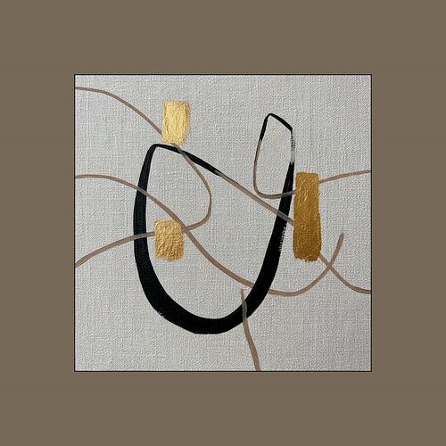 Minimalist abstract line art on linen: olive green