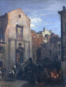 Italienische Stadtansicht bei einbrechender Nacht, OSWALD ACHENBACH, Ca. 1857