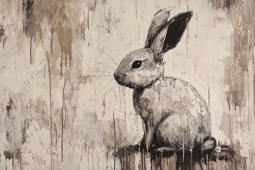 Zwart-wit konijn op doek