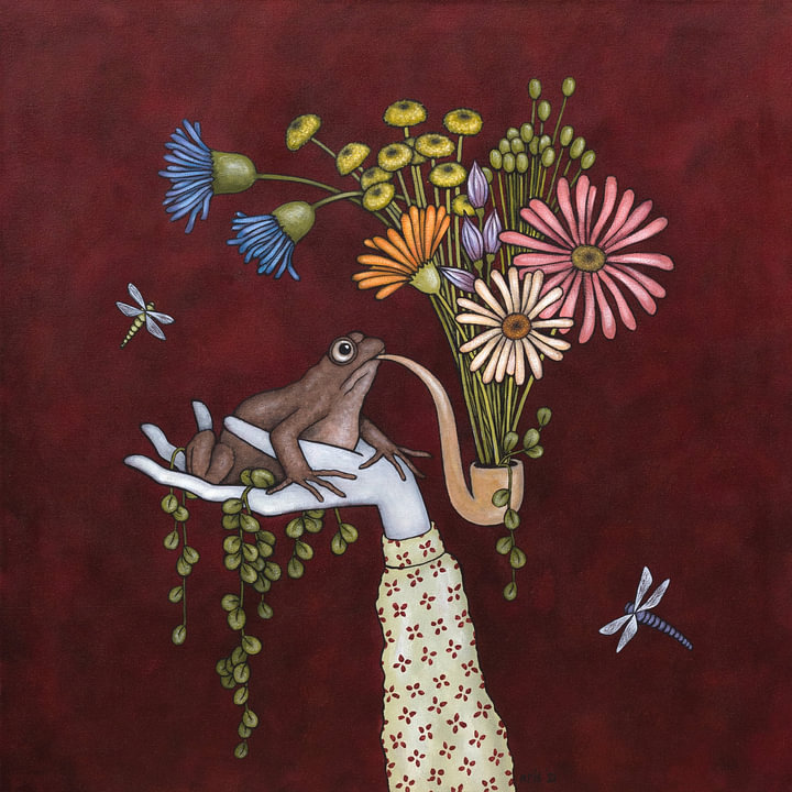 Frog smoking flowers (nr.2021-11) by <span class="secondary-font">Kris Stuurop</span>