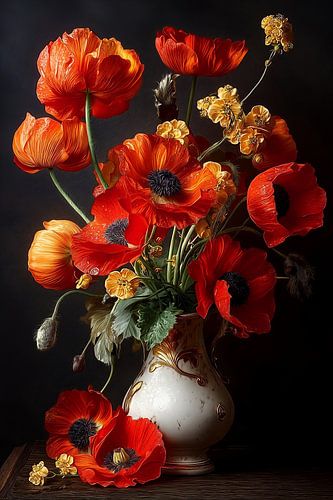 Nature morte de coquelicots ardents en porcelaine n°5