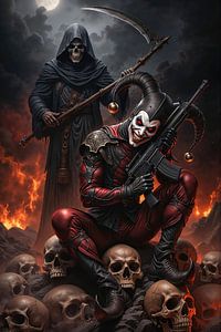 Dark Fantasy Wandbild: MORTIFEX – Der Clown des Todes und der Sensenmann