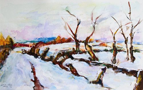 Sneeuwlandschap. Geïnspireerd door Floris Ferster. van Ineke de Rijk