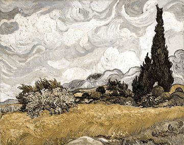 Korenveld met cipressen van Vincent Van Gogh in een nieuw jasje van Kjubik