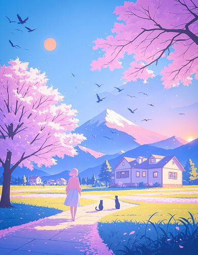 Anime Mount Fuji Pastel Lofi Cherry Blossom Japan