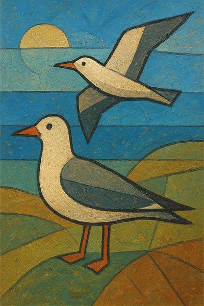 Peinture géométrique de mouettes. par Galerie Hoppenbrouwers