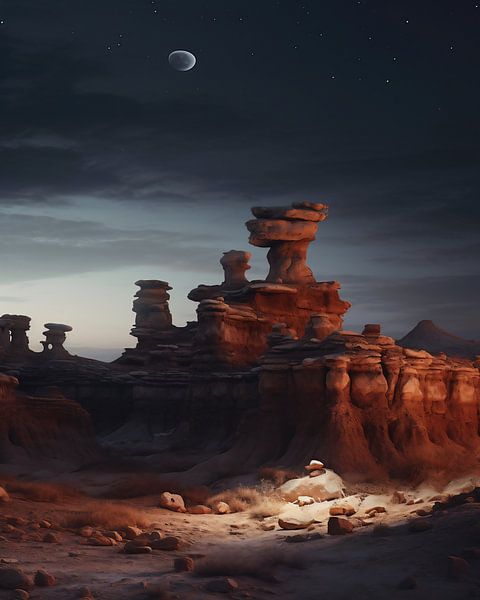 Wüstenlandschaft in der Nacht von fernlichtsicht