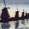 Kinderdijk in de schemering van Marina Goudappel