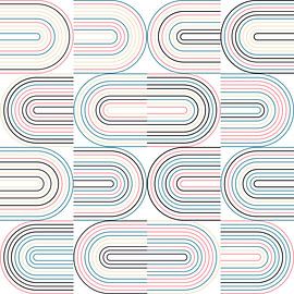 Retro industrial geometry  with  lines in pastel colors nr. 8 in blue, beige, pink, black by Dina Dankers