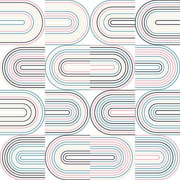 Retro industriële geometrie met lijnen in pastelkleuren nr. 8 in blauw, beige, roze, zwart van Dina Dankers