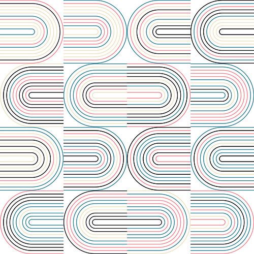 Retro industriële geometrie met lijnen in pastelkleuren nr. 8 in blauw, beige, roze, zwart