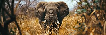 Elephant panorama in the wilds of beautiful Africa by Digitale Schilderijen