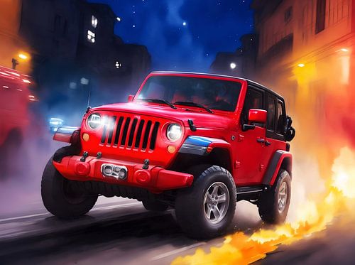 Een rode Wrangler