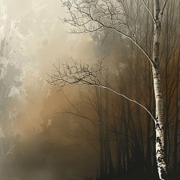 Ombres de bouleau : un paysage forestier poétique sur Karina Brouwer