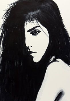 Pensées enfouies (aquarelle noir et blanc portrait nu femme sexy dame gothique))