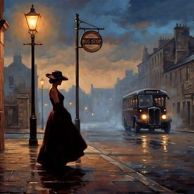 Misty Street Scene with Woman and Bus by Jan Keteleer