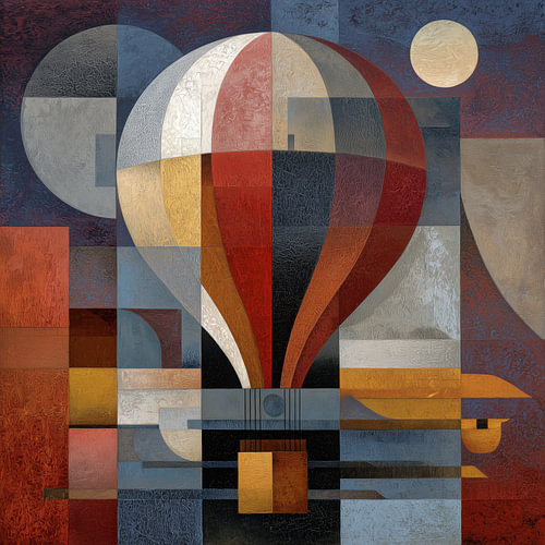 Luchtballon in de nacht kubisme